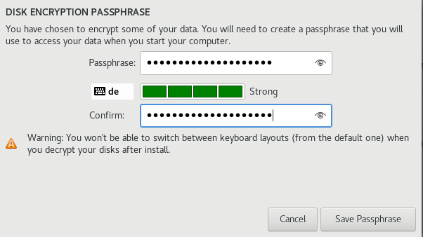 Select storage passphrase