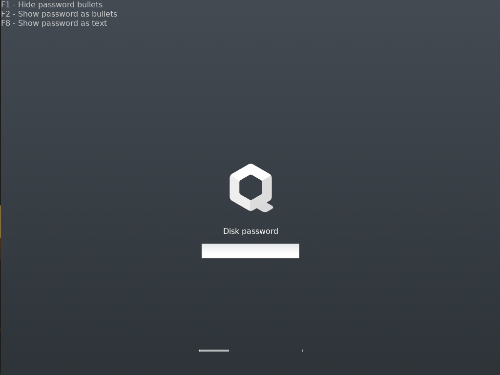 Screen to enter device decryption password